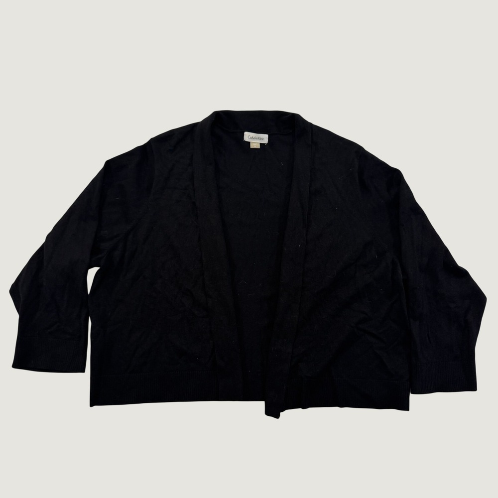 Calvin Klein Womens 2X Black Open Front Cardigan 3/4 Sleeve Knit
